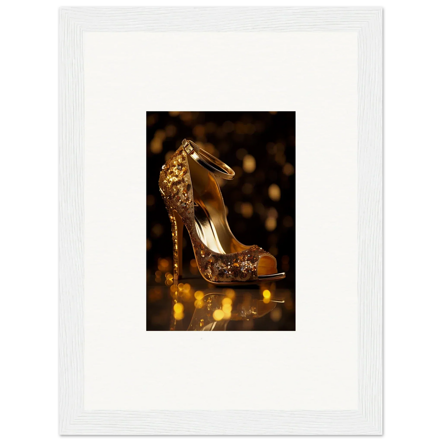 Glittering gold high heel shoe from Golden Serotonin Pads special edition art™