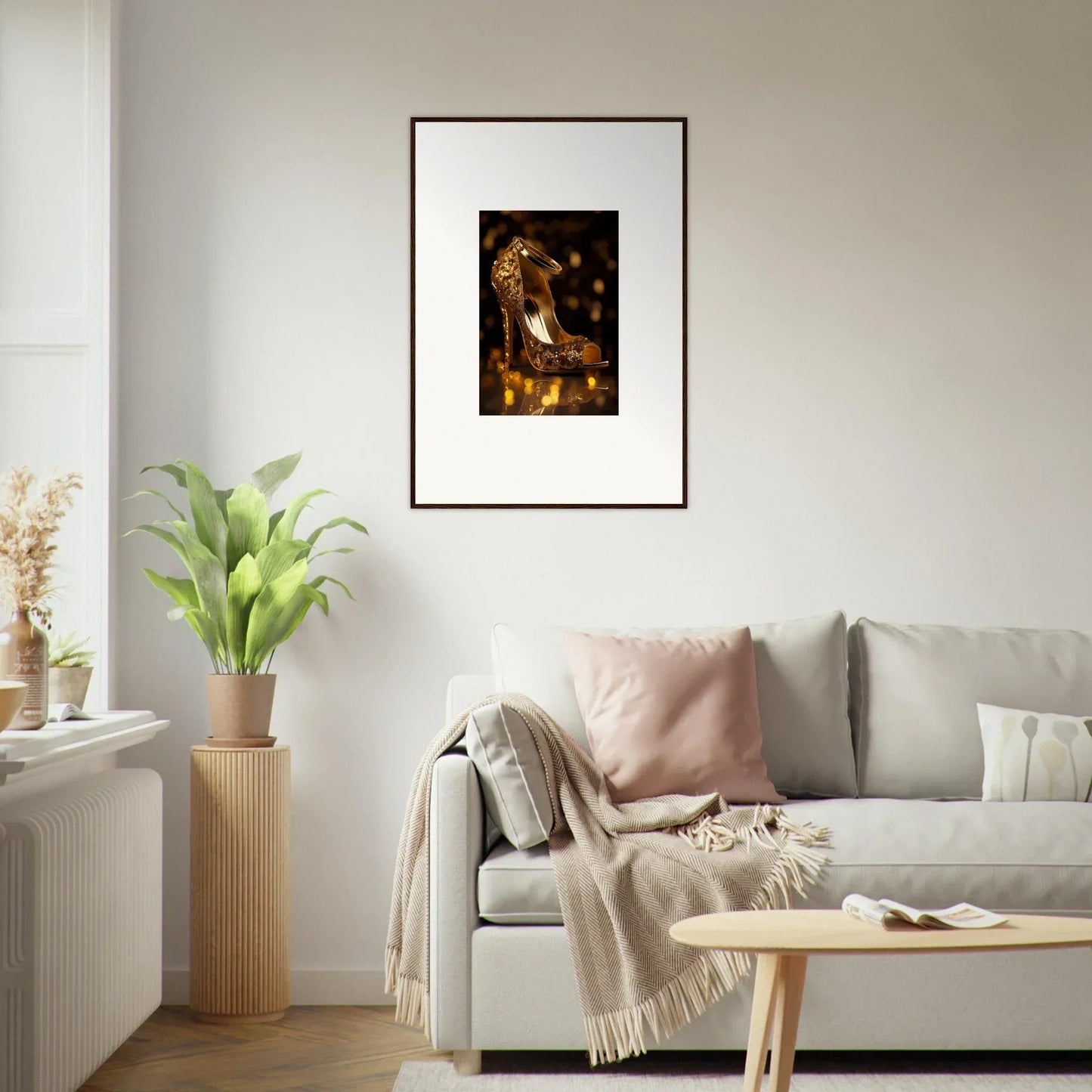 Framed wall art of a dark still life on white mat, perfect for Golden Serotonin Pads