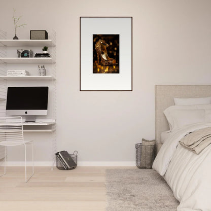 Framed wall art featuring Golden Serotonin Pads with warm glowing elements on a white wall