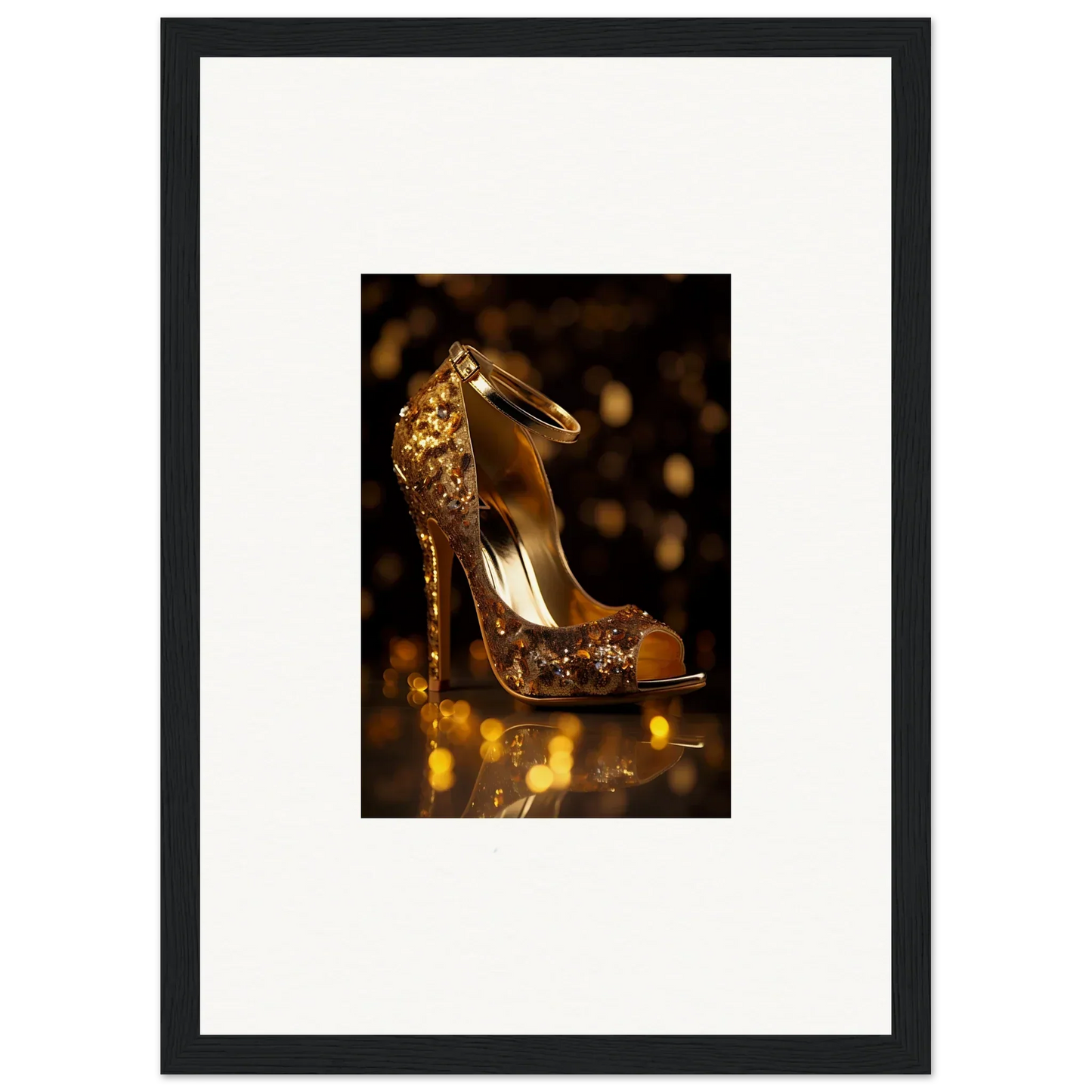 Glittery gold high-heeled peep-toe shoe for Golden Serotonin Pads special edition art™