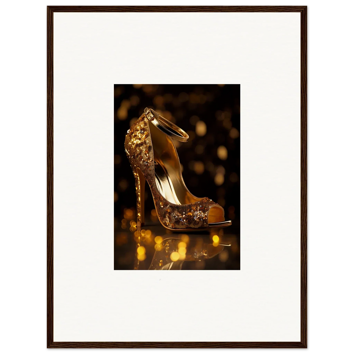 Glittering gold sequined high heel shoe for Golden Serotonin Pads special edition art™