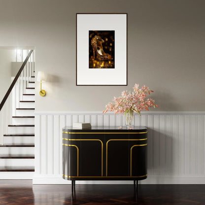 Stylish Black and Gold Art Deco Credenza with Brass Trim for Golden Serotonin Pads