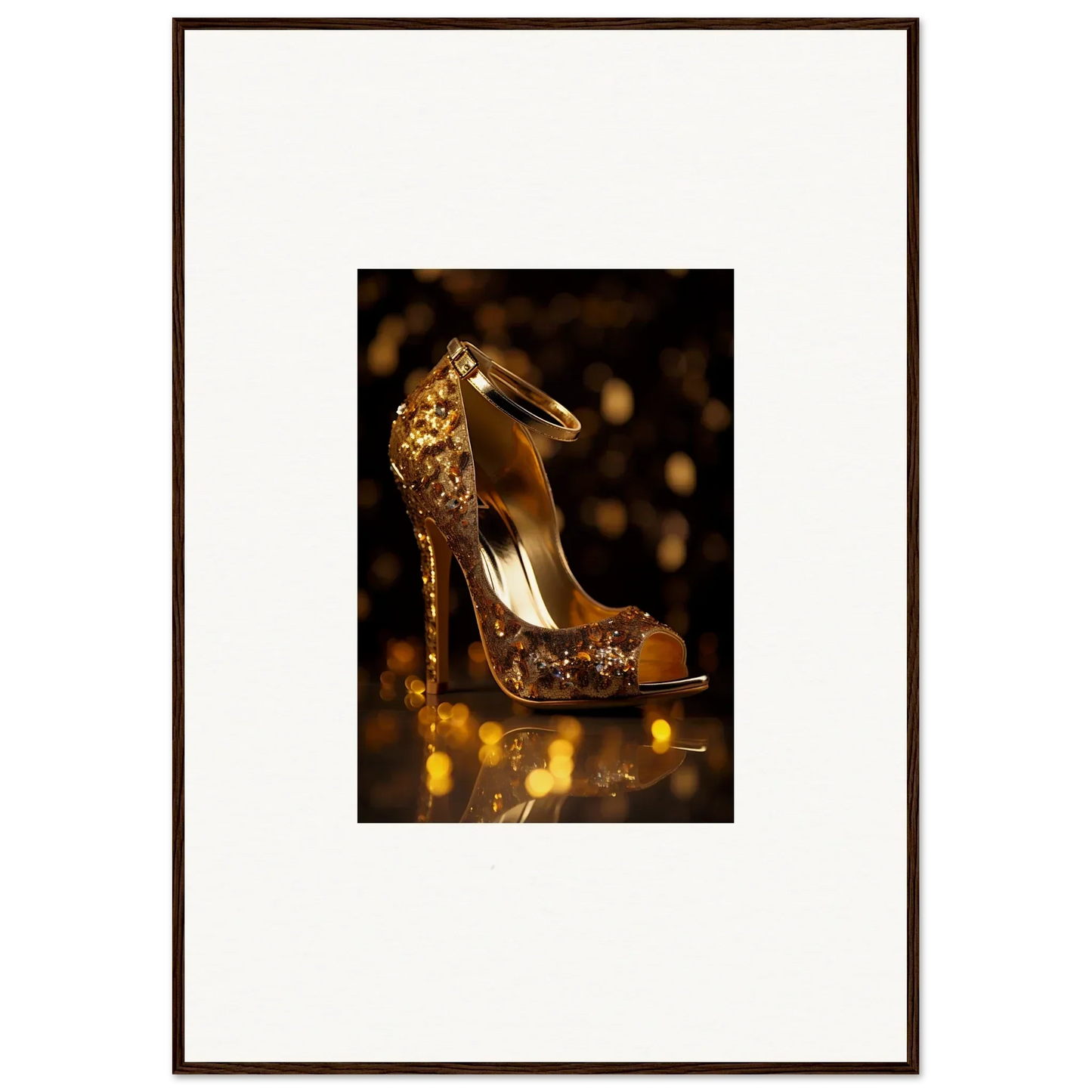 Glittery gold high-heeled peep-toe pump from Golden Serotonin Pads special edition art™