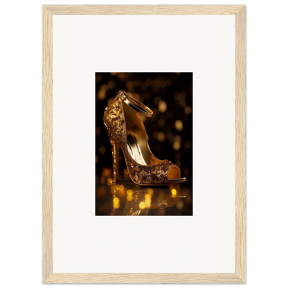 Glittering gold sequined high heel peep-toe shoe for Golden Serotonin Pads art