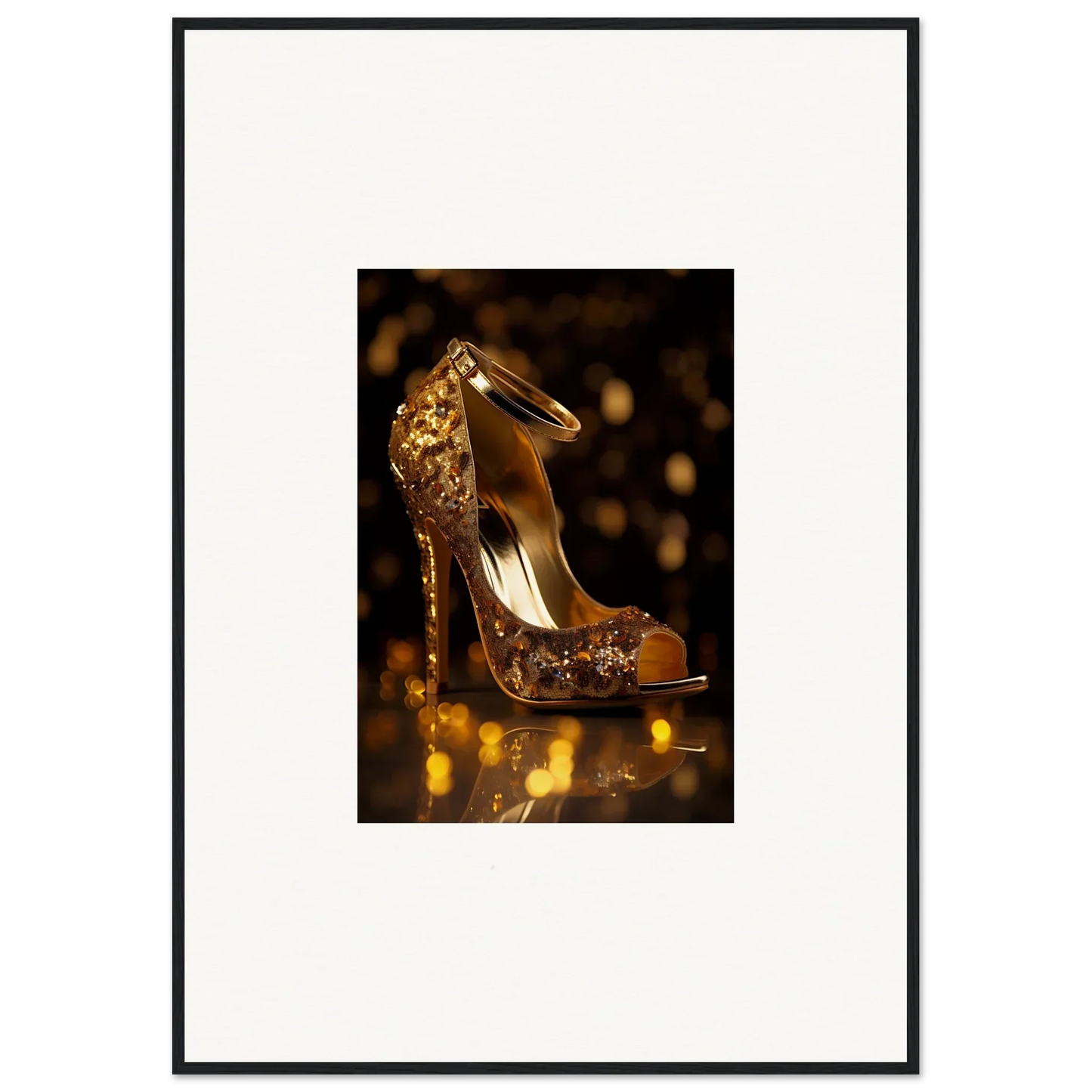 Glittering gold high-heeled peep-toe shoe for Golden Serotonin Pads special edition art™