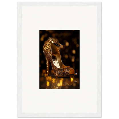 Glittering gold high heel shoe with peep toe in Golden Serotonin Pads special edition art™