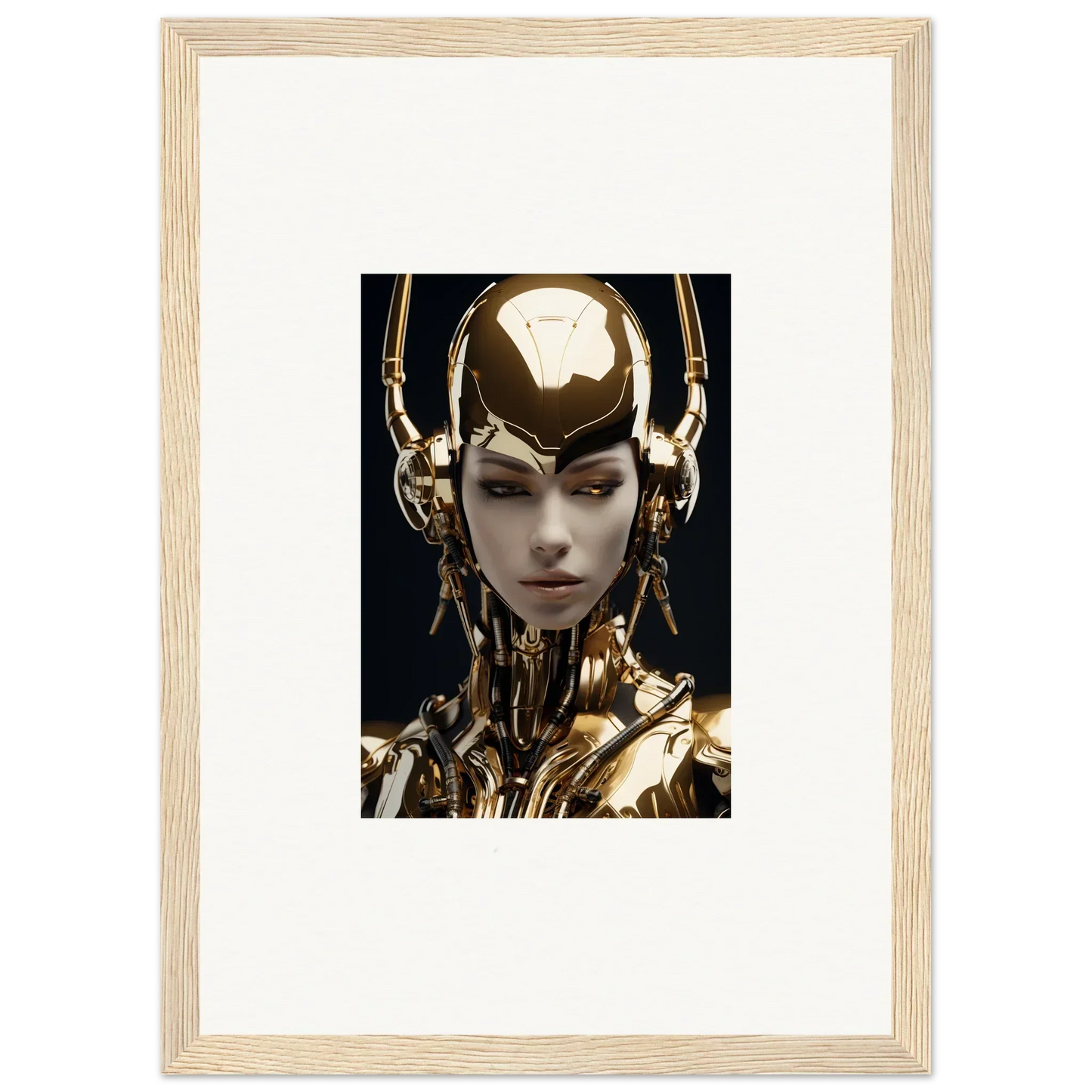 Futuristic robot with a golden head, perfect for sin echoes room decoration canvas print