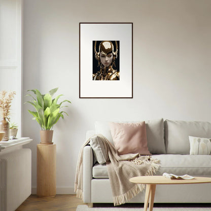 Framed canvas print of a person with golden jewelry, perfect for sin echoes room decoration