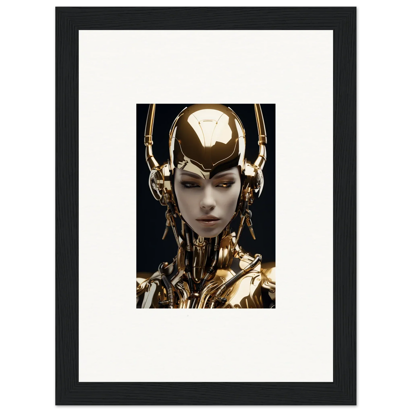 Futuristic humanoid figure with golden features for Sin Echoes canvas print room decoration