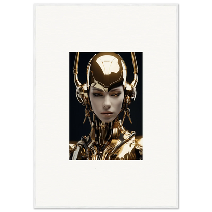 Futuristic robotic figure with golden head for Sin Echoes room decoration canvas print