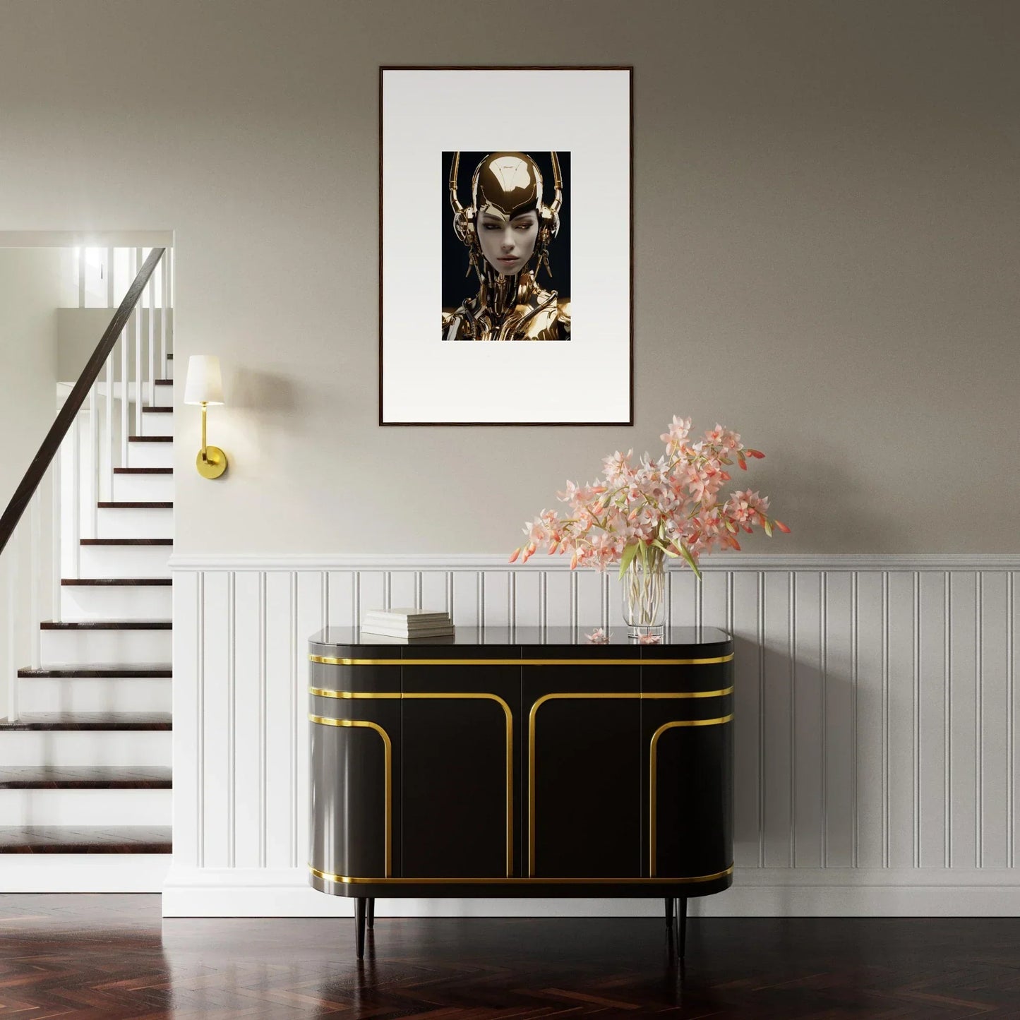 Framed portrait of a metallic figure for stylish room decoration in Sin Echoes theme