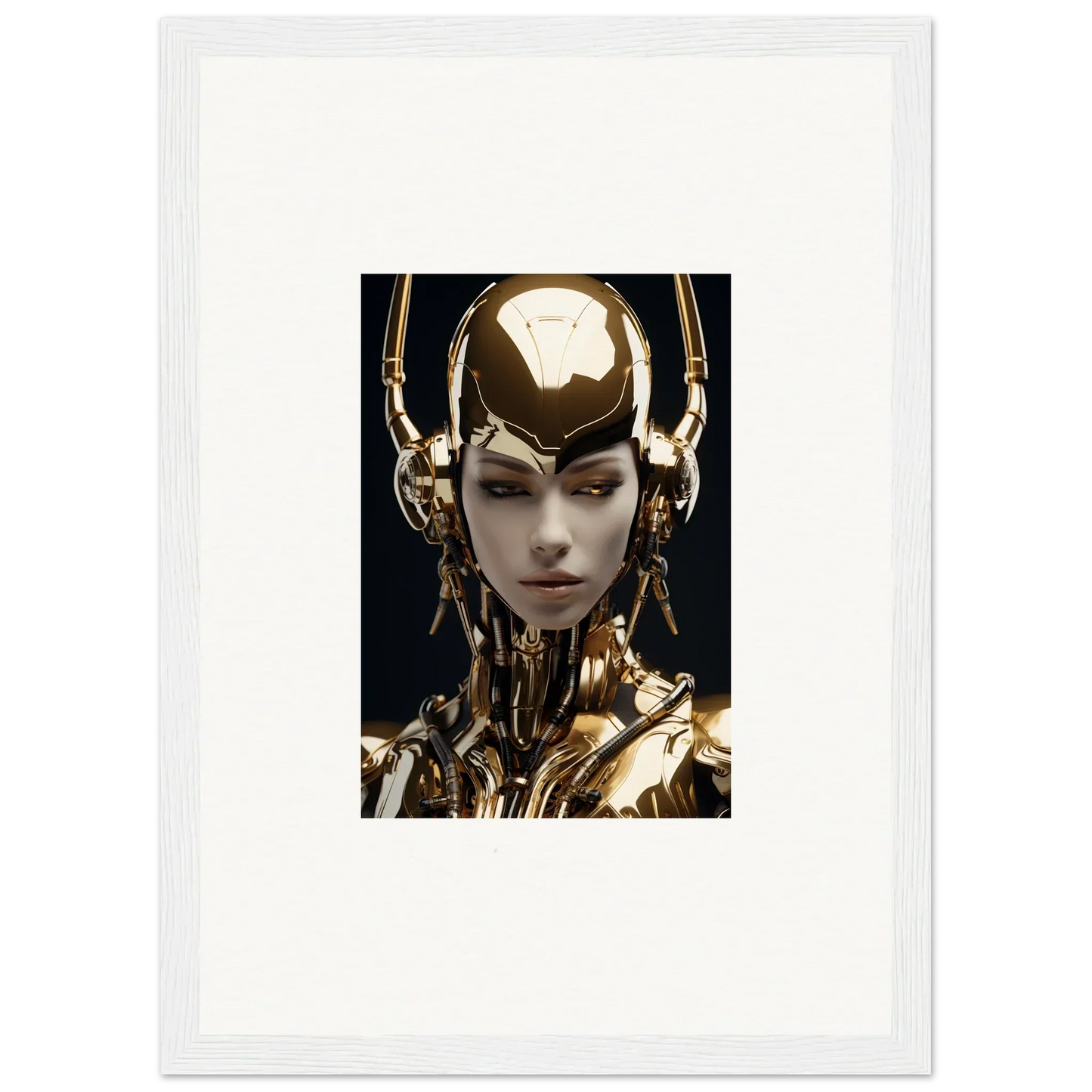 Futuristic humanoid figure with golden features perfect for room decoration in Sin Echoes