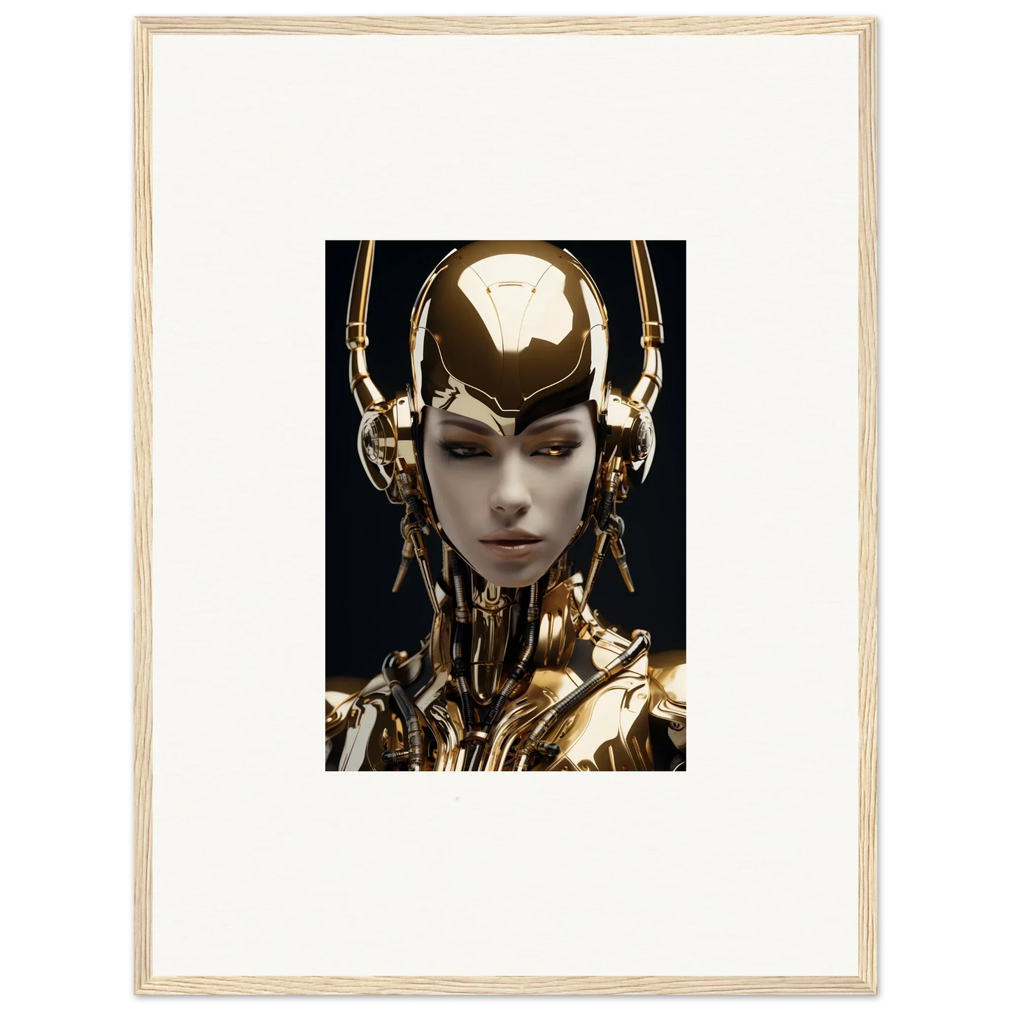 Futuristic humanoid figure with gold accents, perfect for Sin Echoes room decoration canvas print