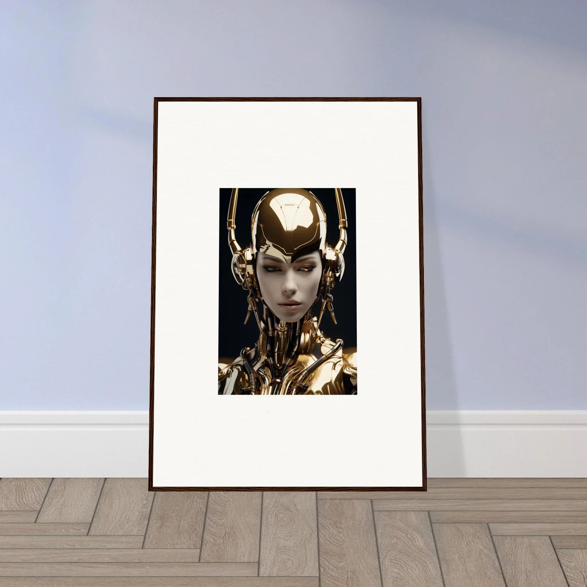 Futuristic golden robotic figure canvas print for cool sin echoes room decoration