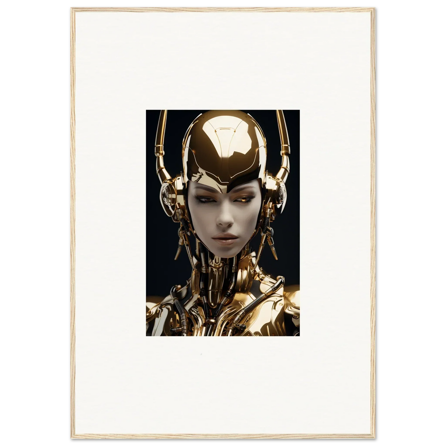 Futuristic humanoid figure with gold features in Sin Echoes canvas print decoration