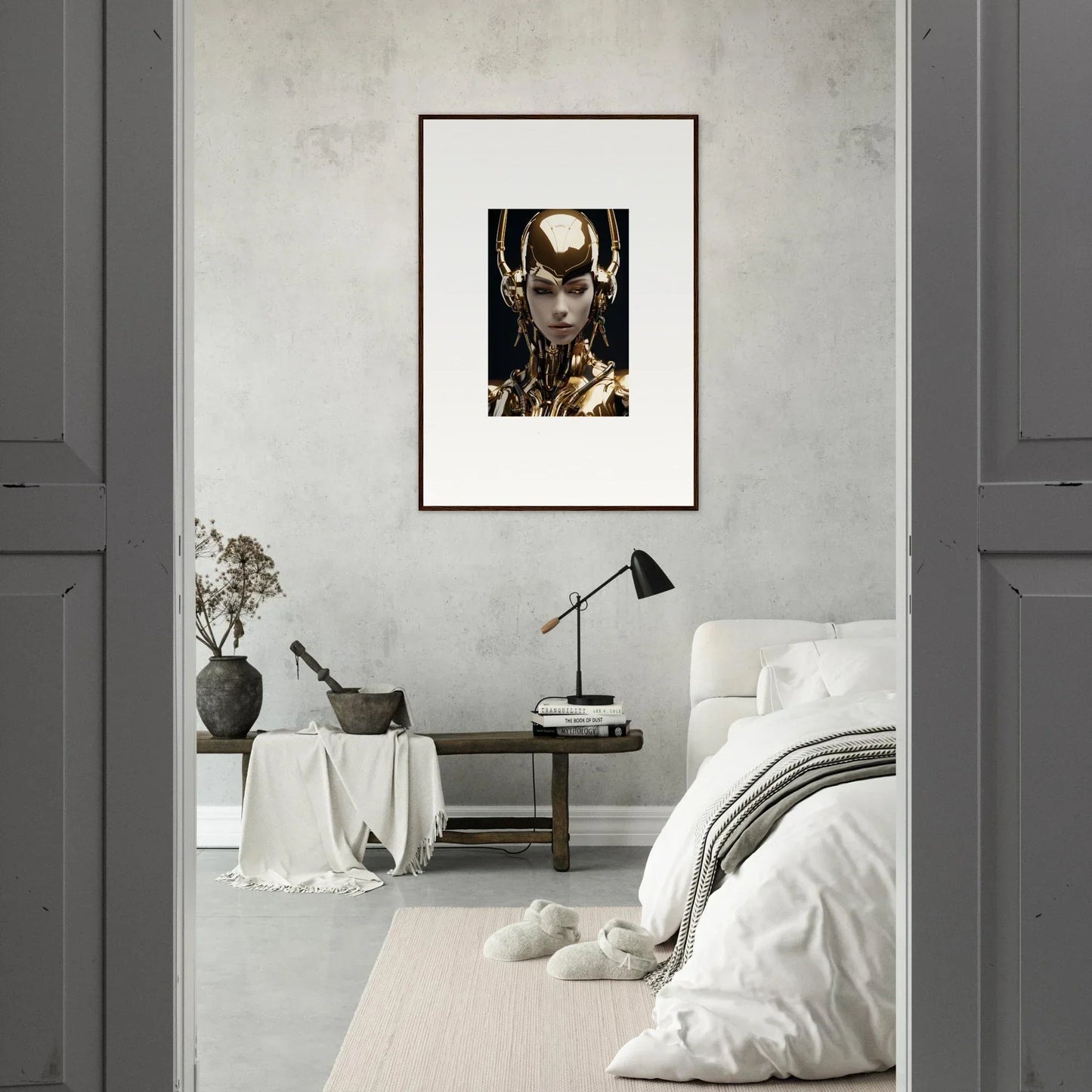 Framed canvas print of a person in a fantasy headdress, perfect room decoration