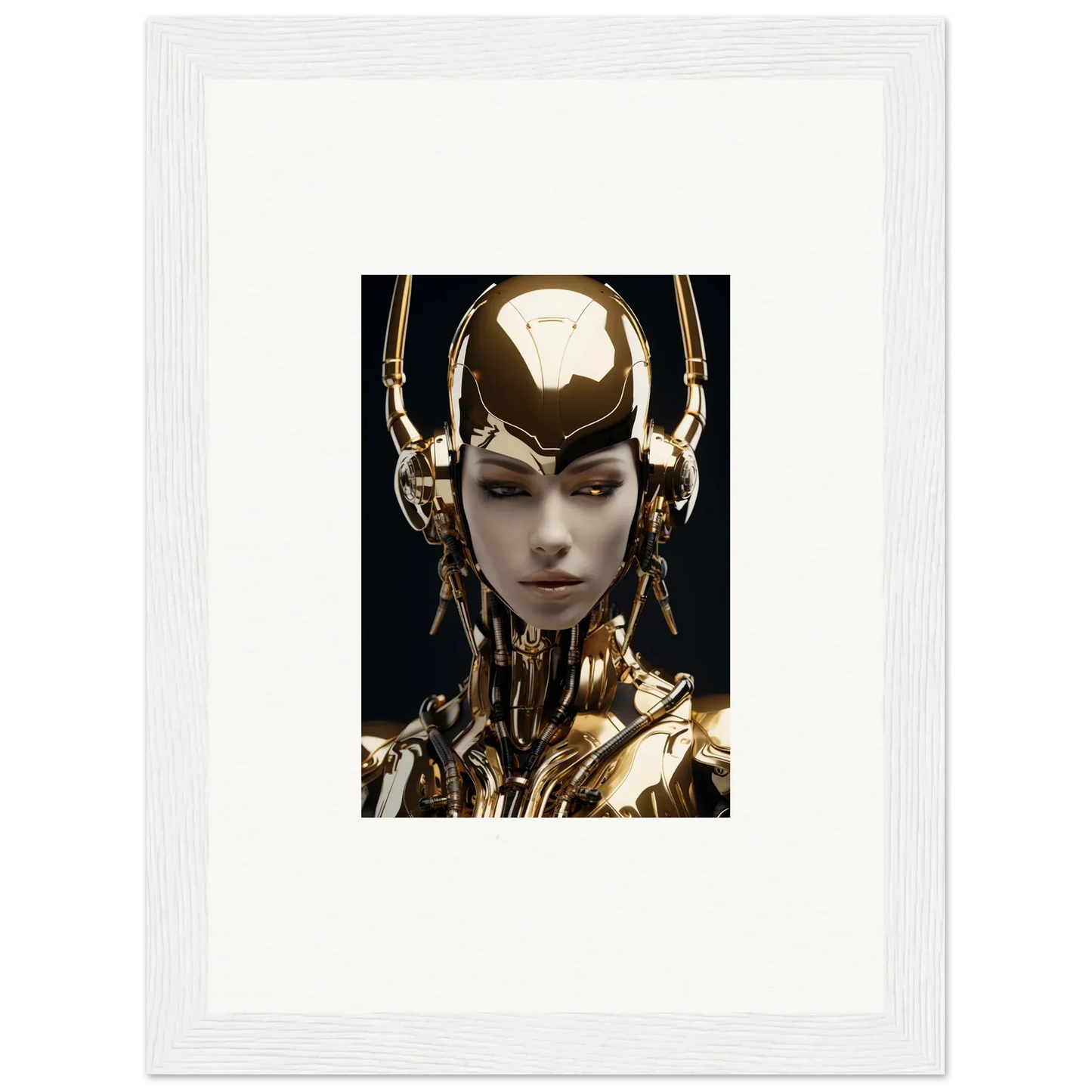 Futuristic humanoid with golden features, perfect for Sin Echoes canvas print decor