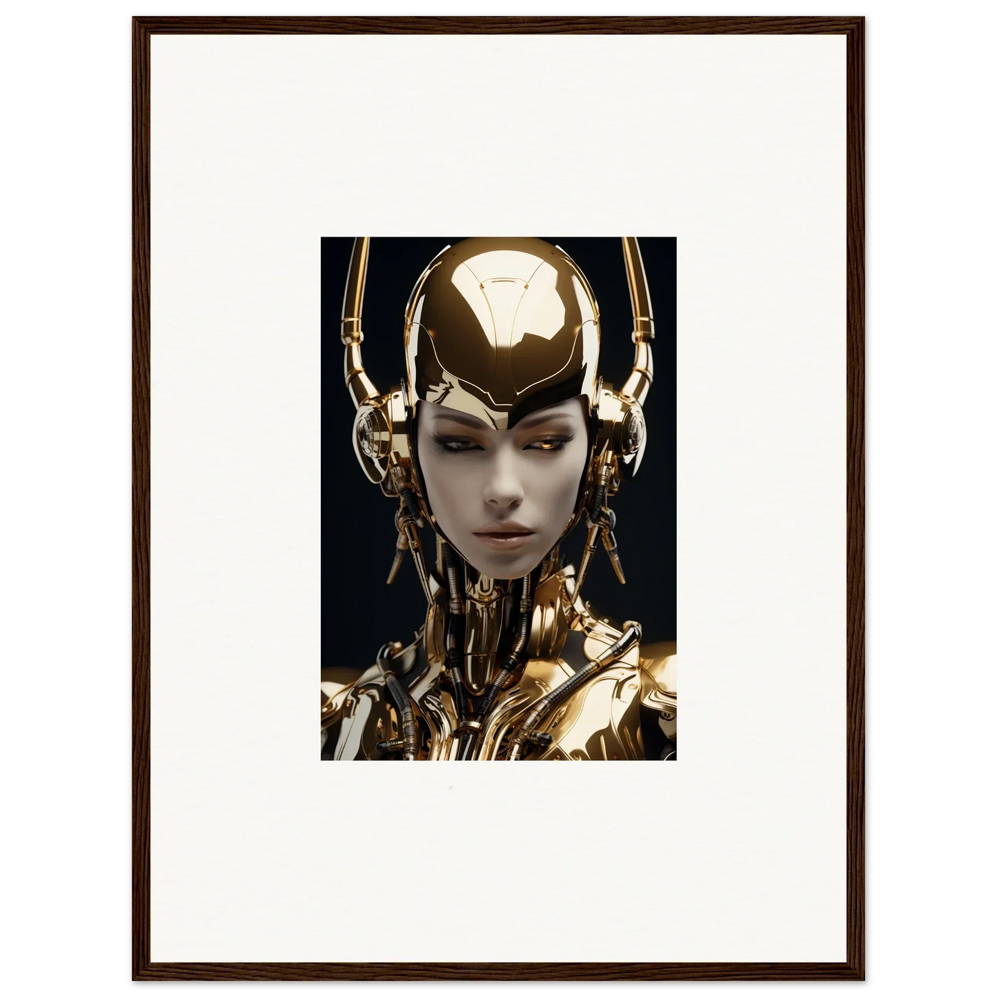 Futuristic humanoid figure featuring metallic gold for a unique Sin Echoes canvas print