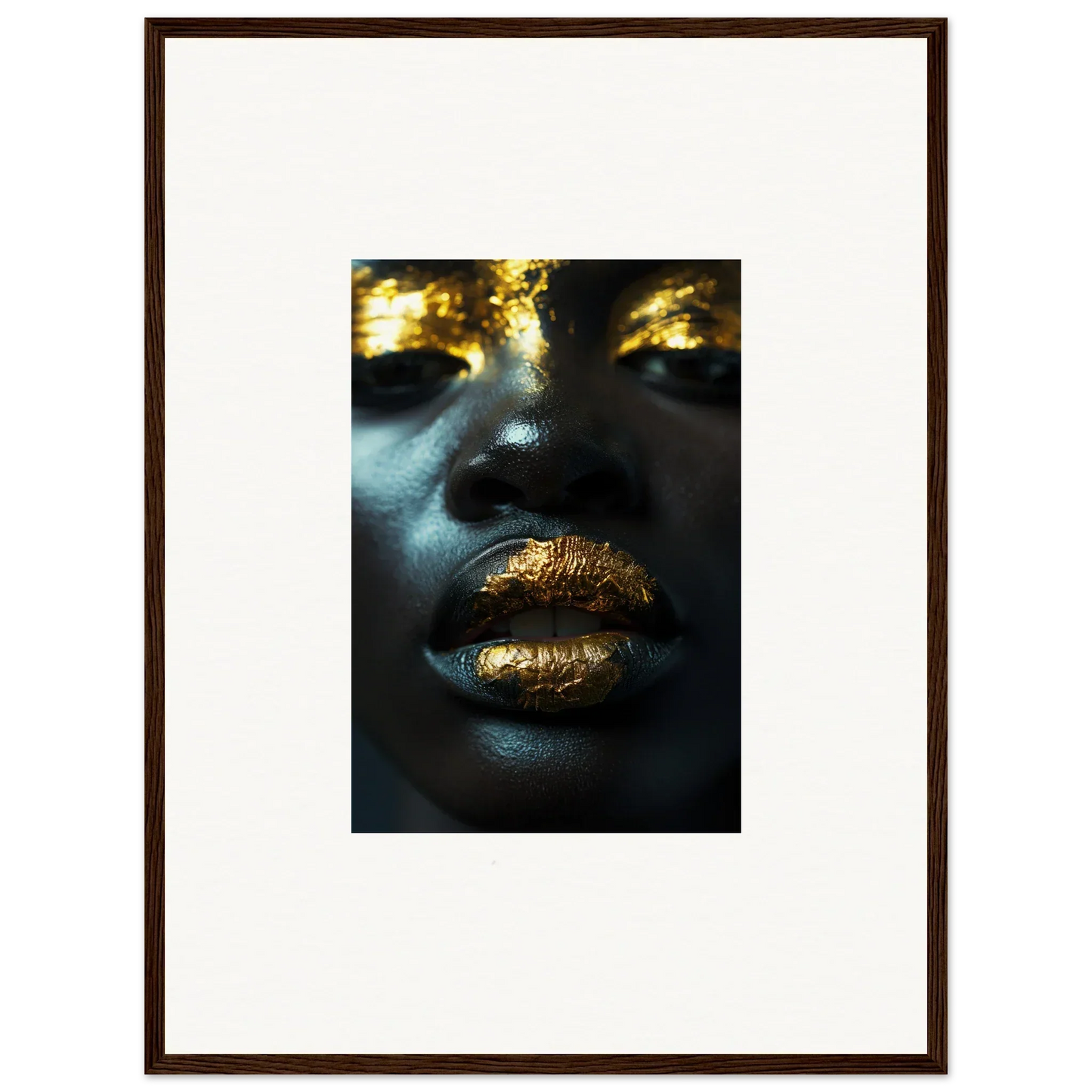 Close-up of gold-painted lips showcasing star riot vibes for room decoration canvas print