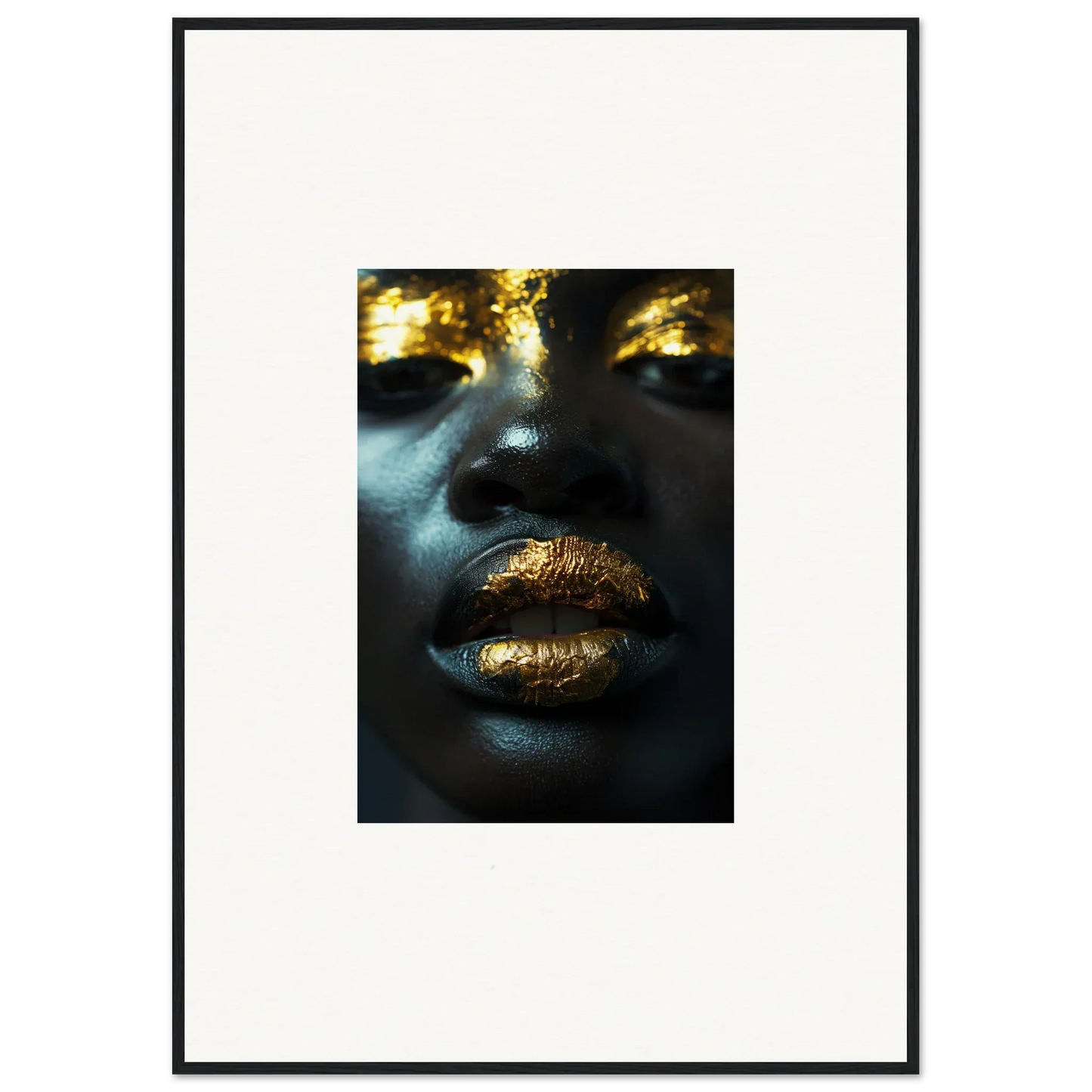 Close-up of golden lips and shimmering eyes for a Star Riot canvas print