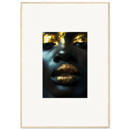 Close-up of dark and gold lips on a canvas print for a chic room decoration