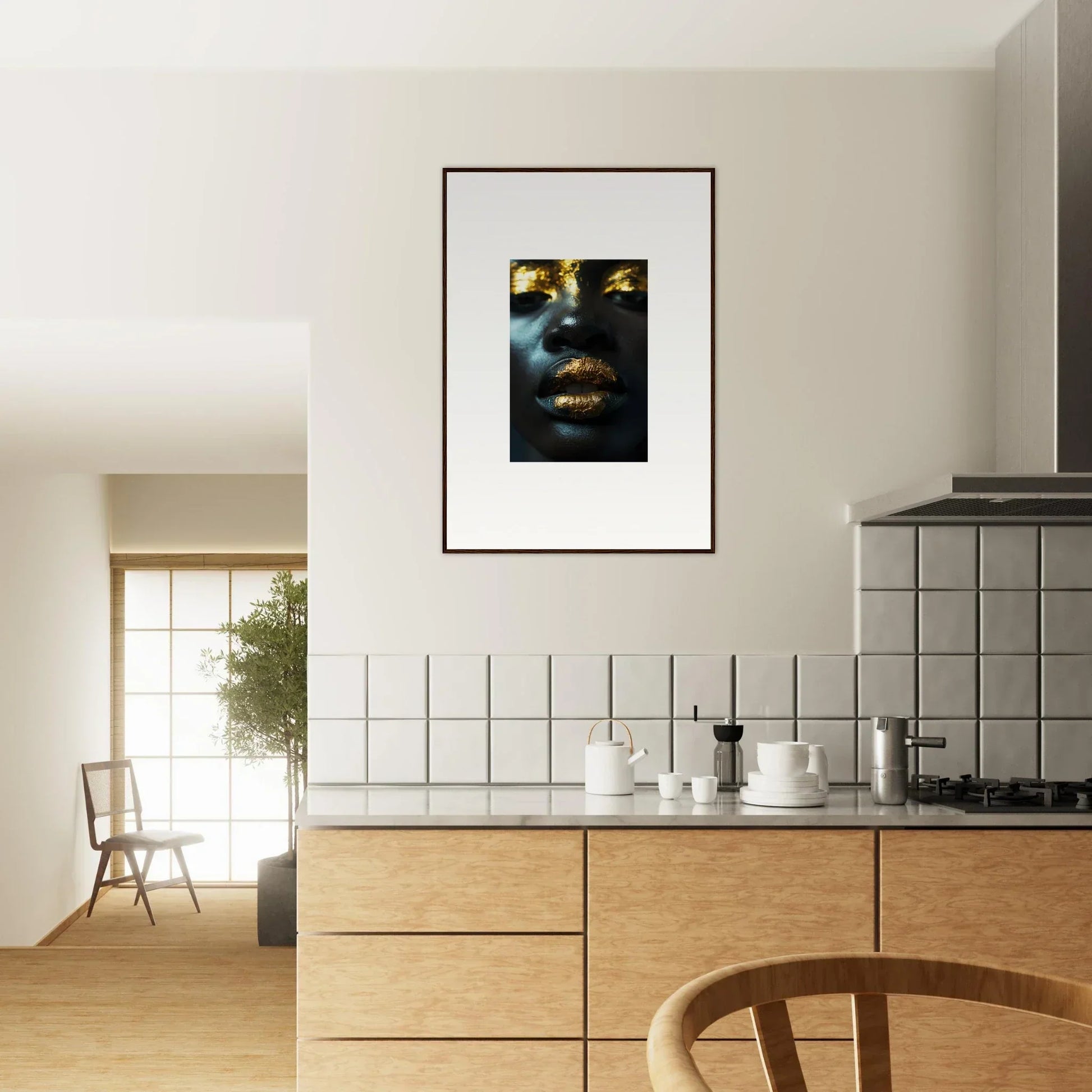 Framed portrait of a face with golden highlights for stylish room decoration, Star Riot canvas print