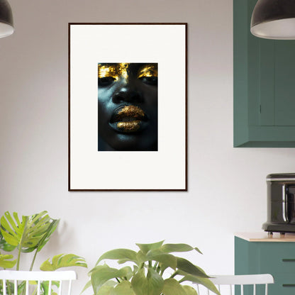 Close-up portrait with gold lips, perfect for a Star Riot canvas print room decoration