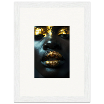 Close-up portrait of golden lips and eyes on dark skin for the Star Riot canvas print