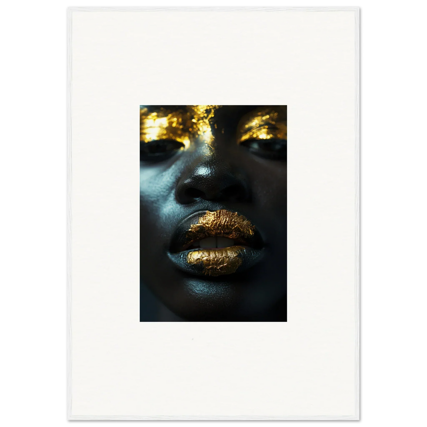 Close-up of golden lips and shadowy features for a stylish Star Riot canvas print