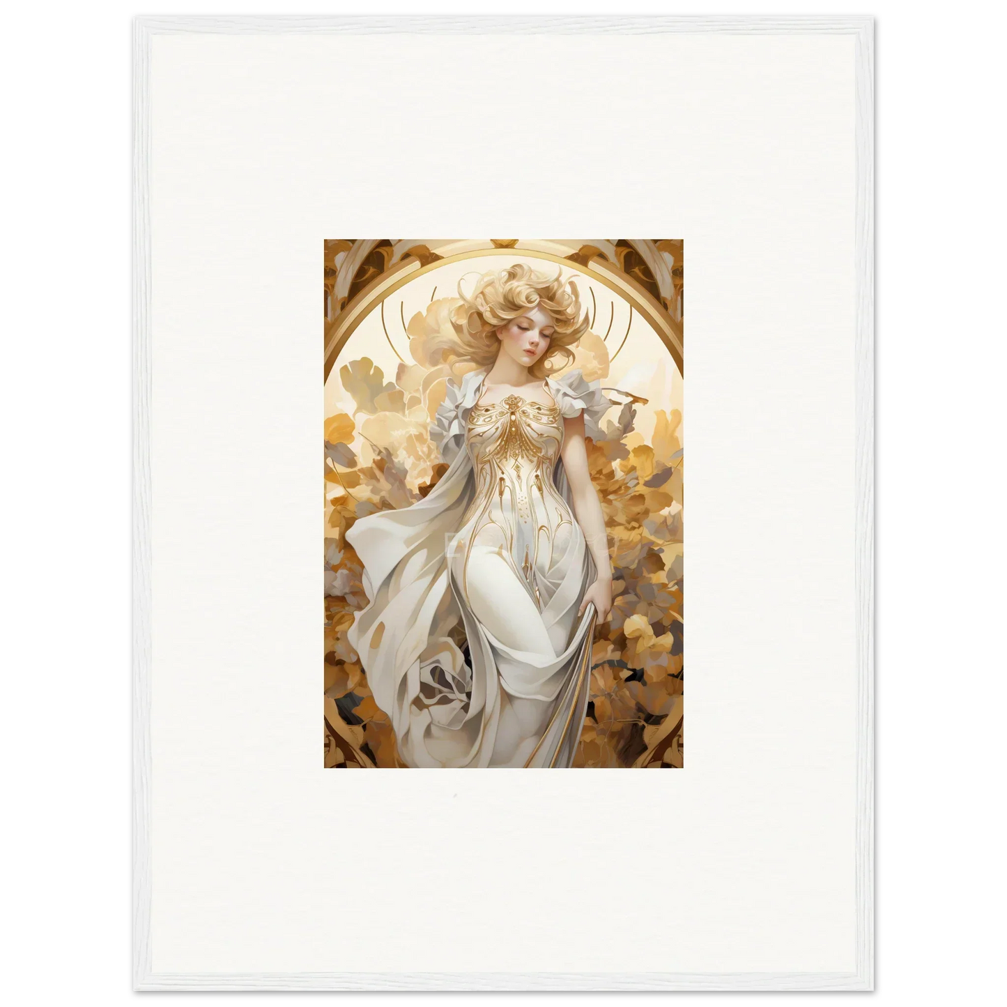 Ethereal Art Nouveau painting of a woman in white robes for framed wall art room decor