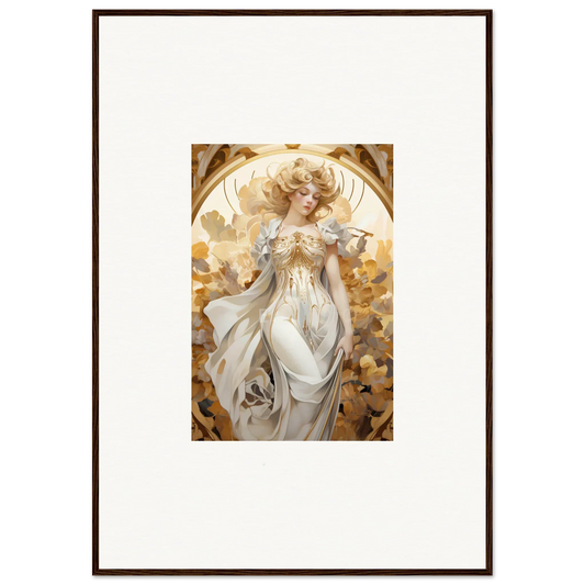 Framed wall art of an ethereal woman wearing daydream in a flowing white dress