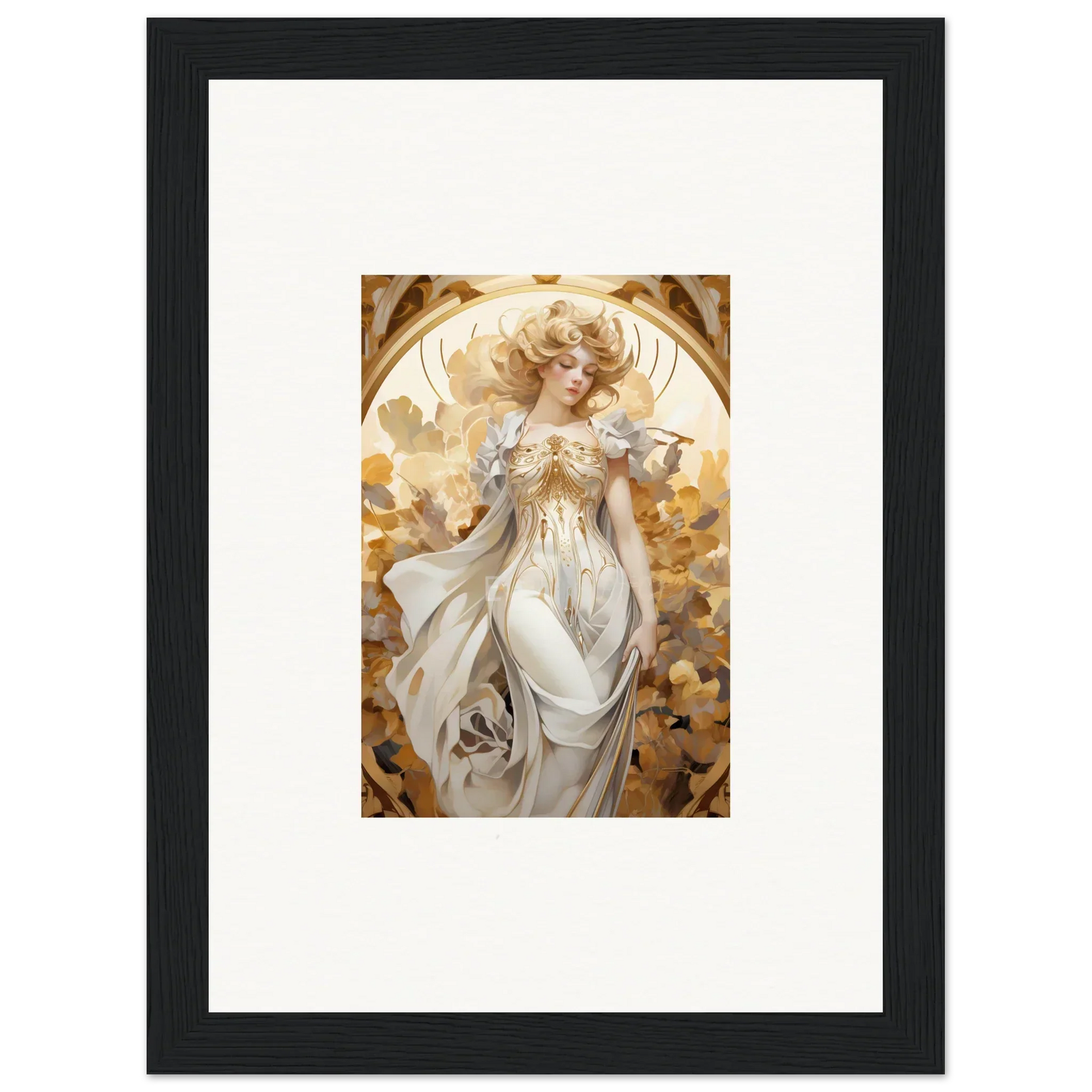 Framed wall art of an ethereal woman in a flowing dress for elegant room decor