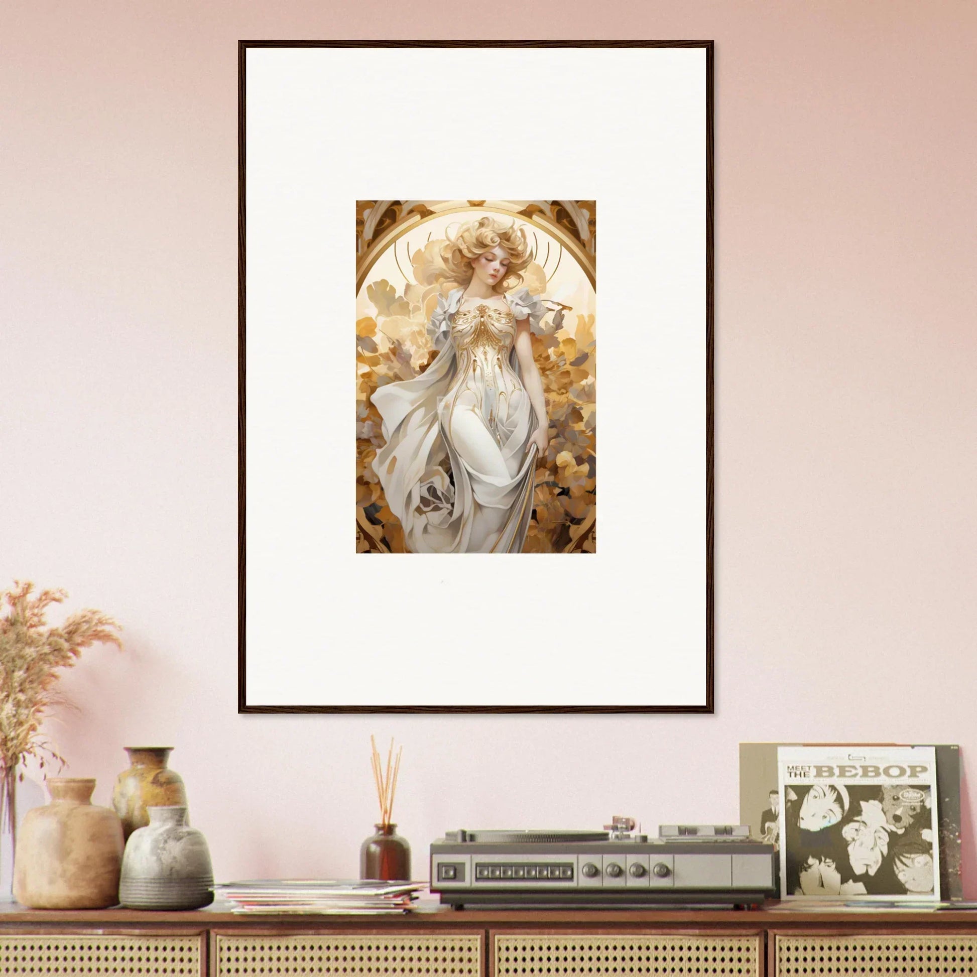 Framed wall art of ethereal female figure in white, perfect for wearing daydream room decor