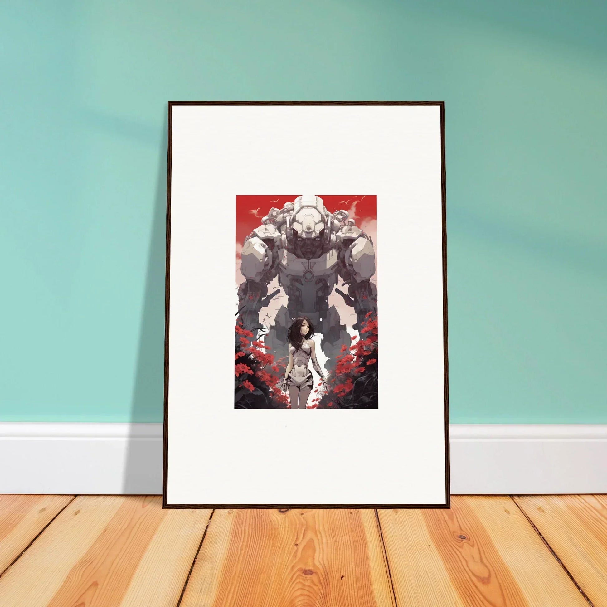 Framed wall art of a monstrous figure over a silhouette, perfect for Rouge Blooming room decor