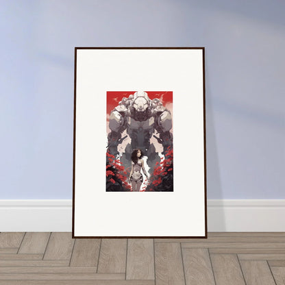 Menacing armored figure over smaller character in framed wall art for Rouge Blooming room decor