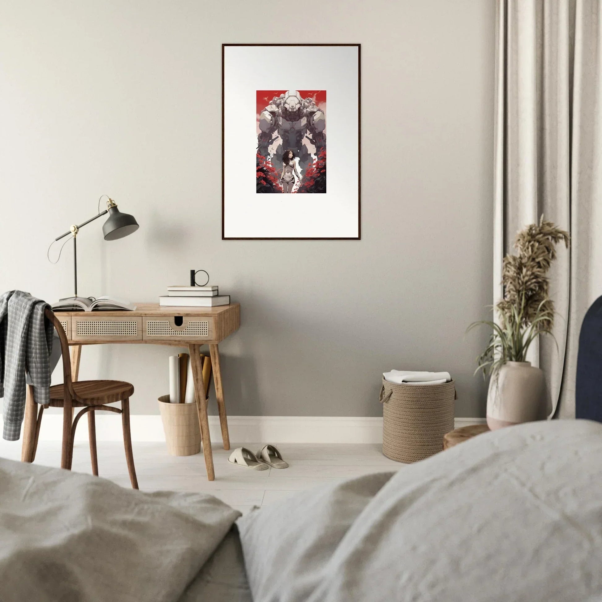 Framed wall art of a stylized gorilla against a red background for room decor