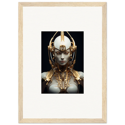 Futuristic humanoid figure with golden headdress for a celestial conductress canvas print