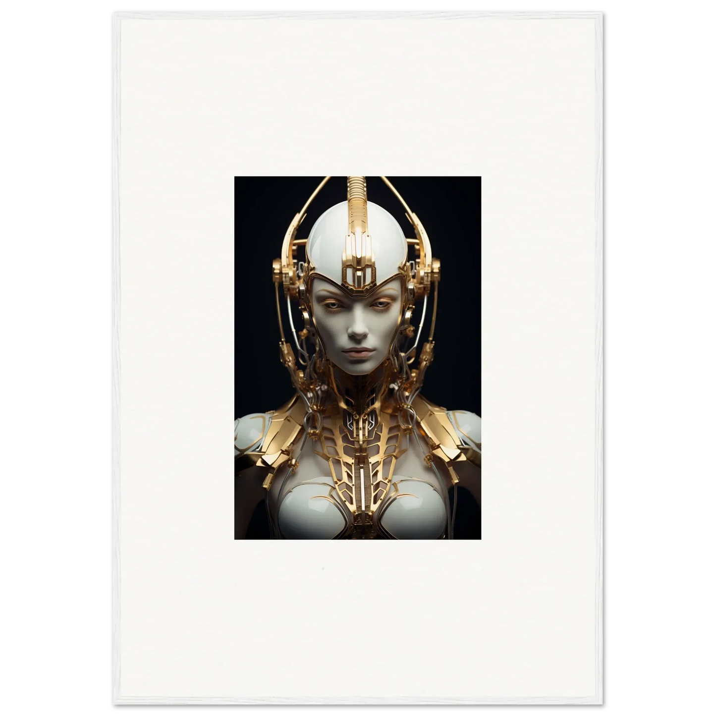 Futuristic humanoid with golden headdress, perfect for a Grail Celestial Conductress canvas print