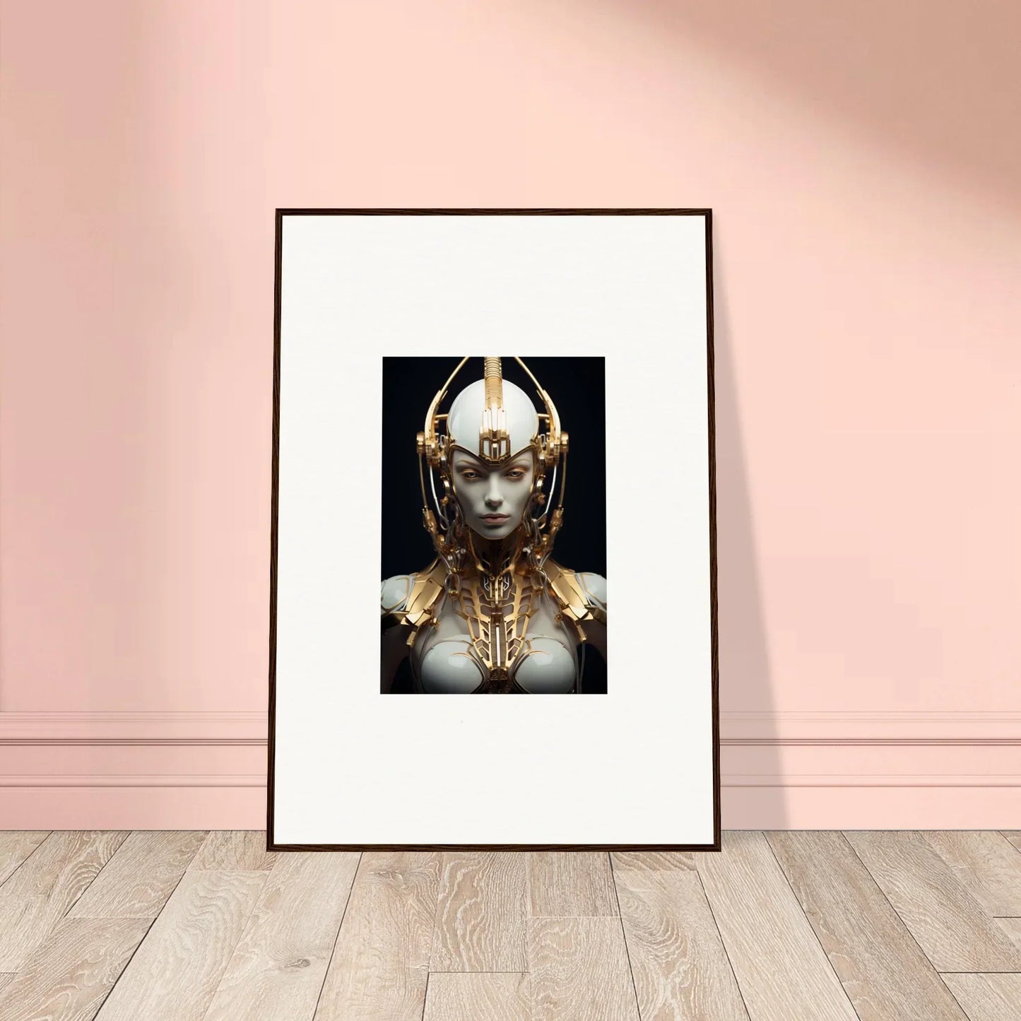 Futuristic gold-adorned Celestial Conductress canvas print for stylish room decoration