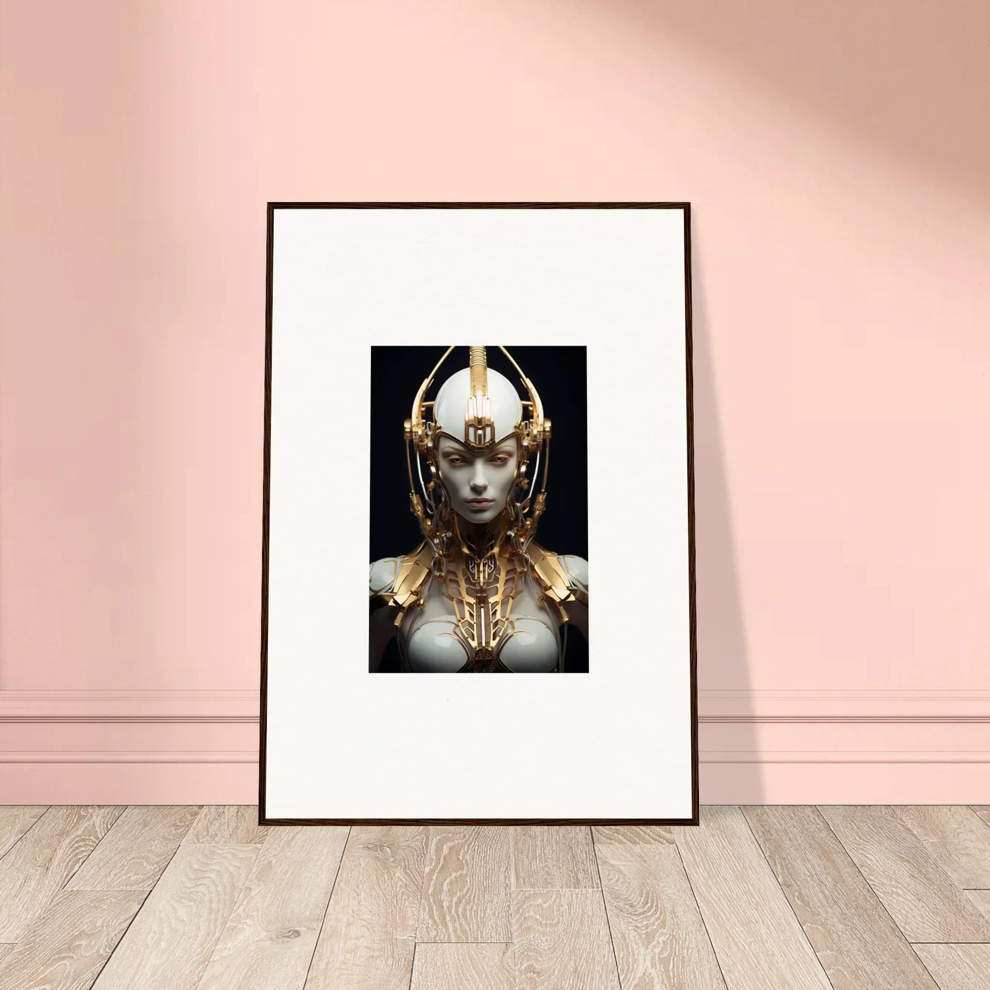 Futuristic gold-adorned Celestial Conductress canvas print for stylish room decoration