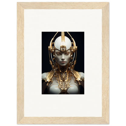 Futuristic portrait of a celestial conductress with a golden headdress for room decoration