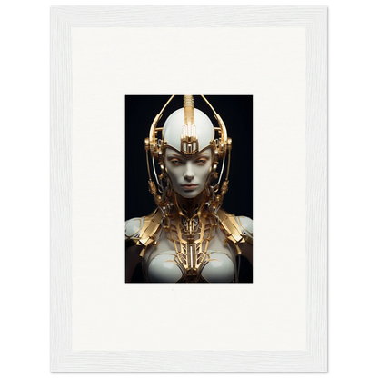 Futuristic humanoid with a golden headdress, perfect for a Celestial Conductress canvas print