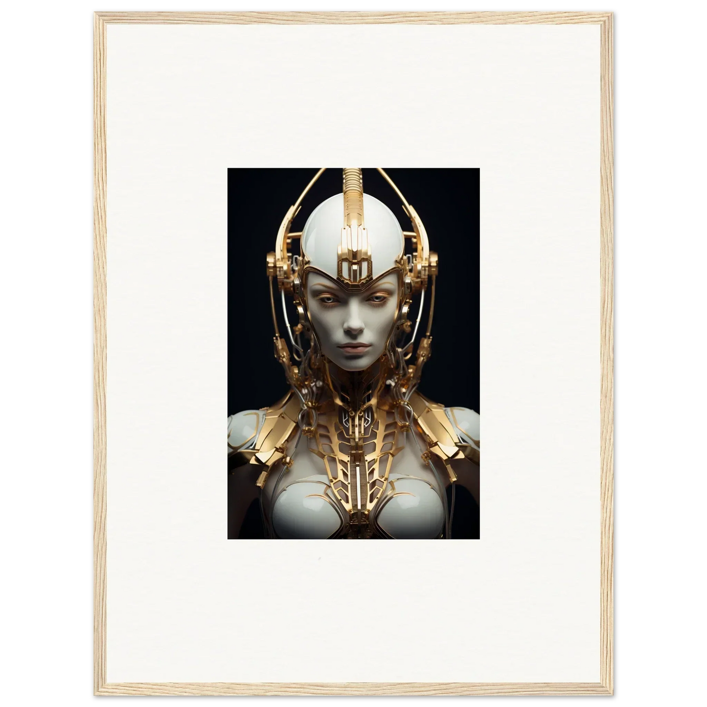 Futuristic humanoid figure in ornate headdress, perfect for Celestial Conductress canvas print decor