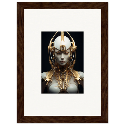 Futuristic cyborg with golden headpiece, perfect for celestial conductress canvas print