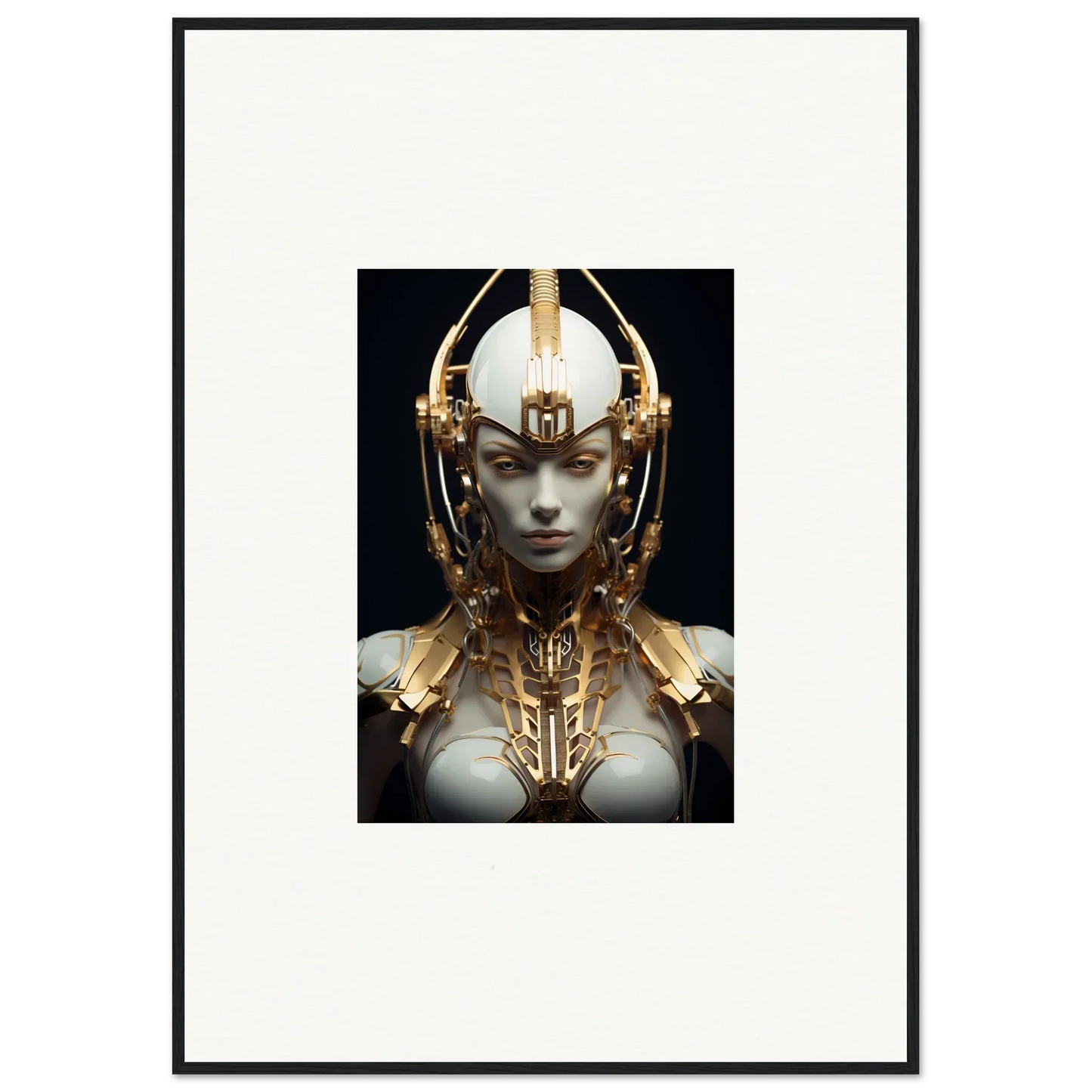 Futuristic humanoid with golden headdress, perfect for a Celestial Conductress canvas print