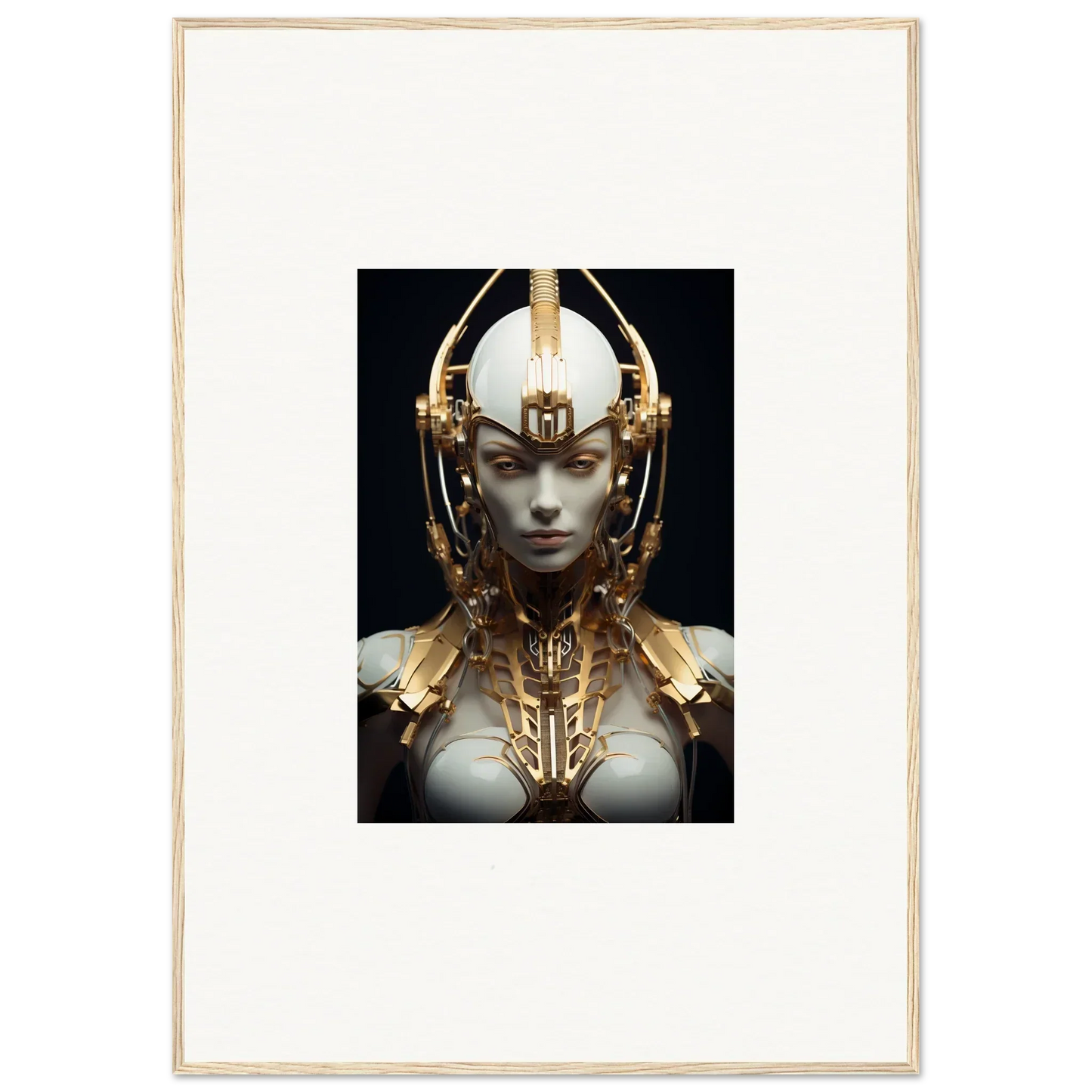 Futuristic humanoid figure with golden headdress for a celestial conductress canvas print