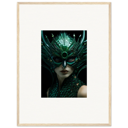 Ornate green mask with feathers for enigma enunciations room decoration canvas print