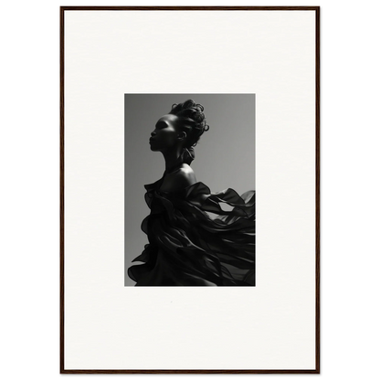 Black and white photo of a person in a ruffled garment, tranquil eternity wall art