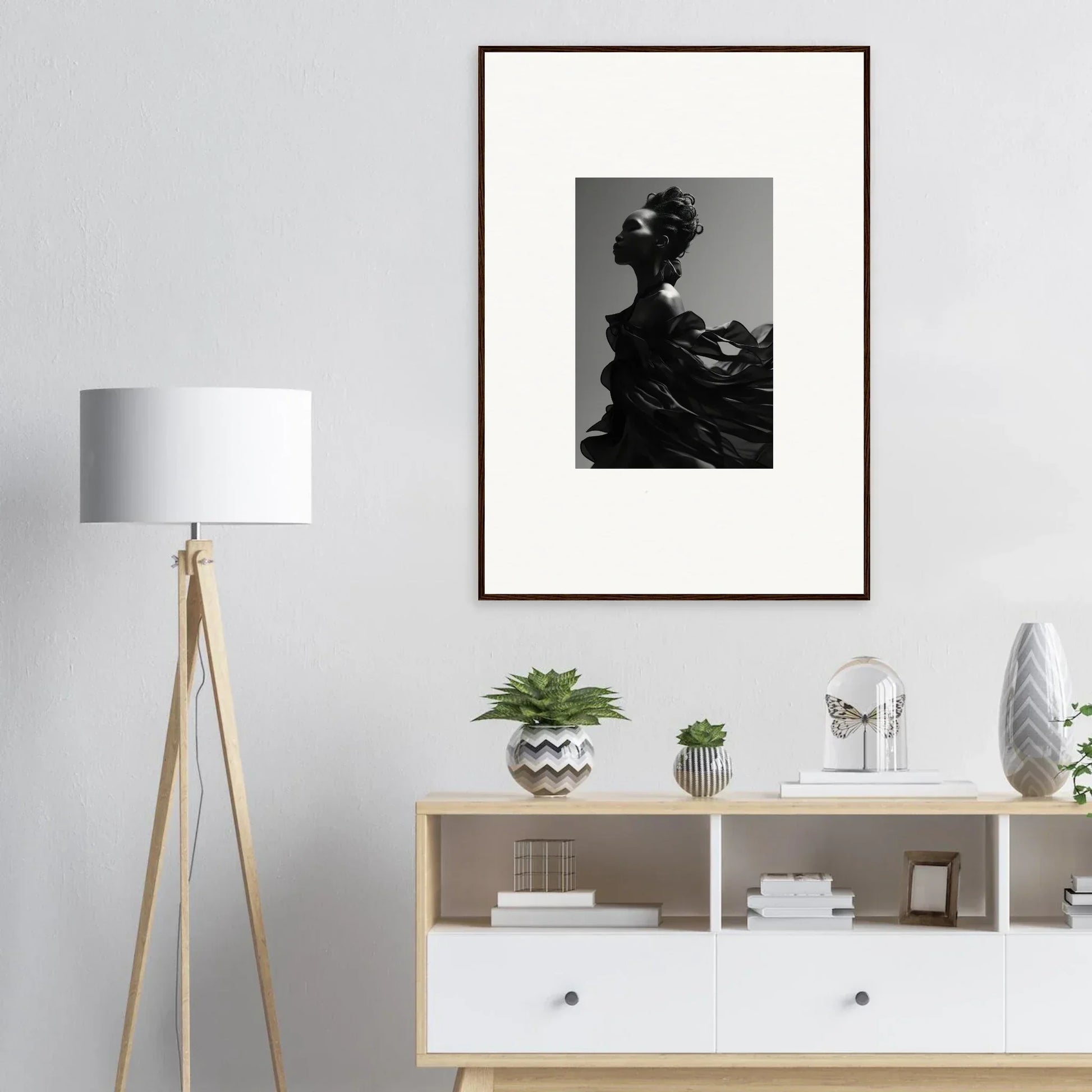 Framed black and white photograph of a sculptural figure for tranquil eternity room decor