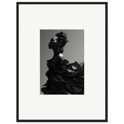 Striking black and white portrait with flowing fabric for tranquil eternity room decor